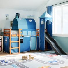 Lit mezzanine enfants avec tour bleu 90x200 cm bois pin massif