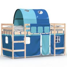 Lit mezzanine enfants avec tunnel bleu 90x190cm bois pin massif