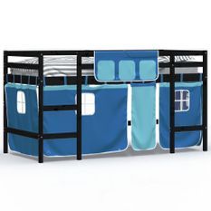 Lit mezzanine enfants et rideaux bleu 80x200cm bois pin massif