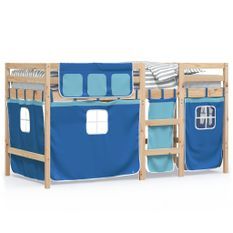 Lit mezzanine enfants et rideaux bleu 80x200cm bois pin massif