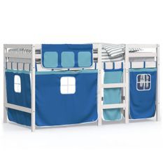 Lit mezzanine enfants et rideaux bleu 80x200cm bois pin massif