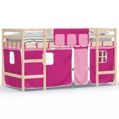 Lit mezzanine enfants et rideaux rose 80x200cm bois pin massif