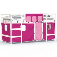 Lit mezzanine enfants et rideaux rose 90x200cm bois pin massif