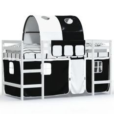 Lit mezzanine enfants et tunnel blanc/noir 90x190 cm pin massif