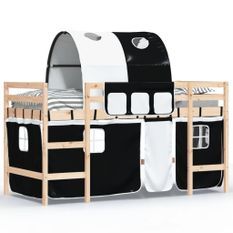 Lit mezzanine enfants et tunnel blanc/noir 90x190 cm pin massif