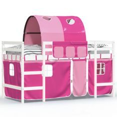 Lit mezzanine enfants et tunnel rose 90x190 cm bois pin massif