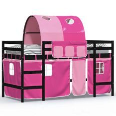 Lit mezzanine enfants et tunnel rose 90x200cm bois pin massif