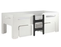 Lit mi-hauteur 90x200 cm blanc et noir avec tiroirs et sommier Luca