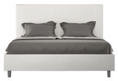 Lit moderne 140x190 cm avec tête de lit rayures verticales matelassé simili cuir blanc Bazen