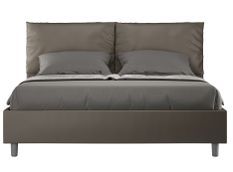 Lit moderne 160x200 cm avec tête de lit coussins simili cuir marron Anja