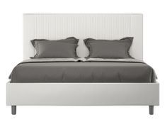 Lit moderne 160x200 cm avec tête de lit rayures verticales matelassé simili cuir blanc Bazen