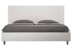 Lit moderne 180x200 cm avec tête de lit rayures verticales matelassé simili cuir blanc Bazen