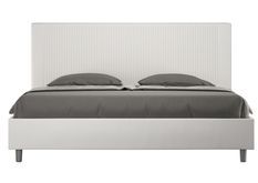 Lit moderne 200x200 cm avec tête de lit rayures verticales matelassé simili cuir blanc Bazen