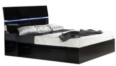 Lit moderne bois noir laqué et tête de lit noire laquée avec led Mona