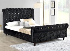 Lit moderne tête de lit haute capitonnée tissu noir Kapy 140x190 cm