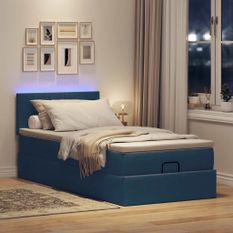 Lit ottoman avec matelas bleu 100x200 cm tissu
