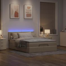 Lit ottoman avec matelas crème 140x200 cm tissu
