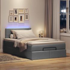 Lit ottoman avec matelas gris foncé 120x190 cm tissu