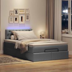 Lit ottoman avec matelas gris foncé 120x190 cm tissu