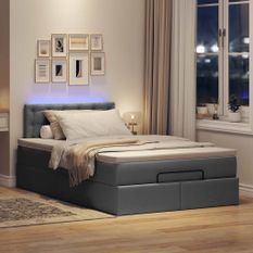 Lit ottoman avec matelas gris foncé 120x190 cm tissu