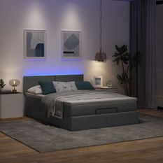 Lit ottoman avec matelas gris foncé 140x200 cm tissu