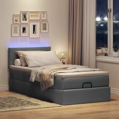 Lit ottoman avec matelas gris foncé 90x200 cm tissu