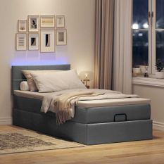 Lit ottoman avec matelas gris foncé 90x200 cm tissu