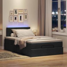 Lit ottoman avec matelas noir 120x190 cm tissu