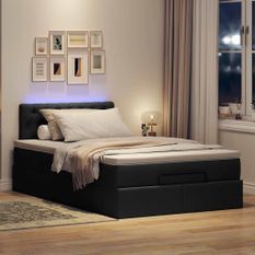 Lit ottoman avec matelas noir 120x190 cm tissu