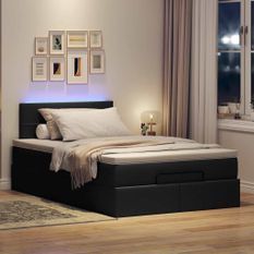 Lit ottoman avec matelas noir 120x200 cm tissu