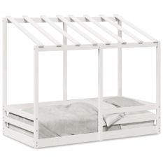 Lit pour enfants avec toit blanc 70x140cm en bois massif de pin