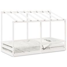 Lit pour enfants avec toit blanc 90x200 cm bois massif de pin