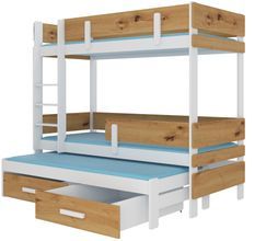 Lit superposé 2 niveaux avec 2 tiroirs de rangement bois clair oak et blanc 90x200 cm Palko