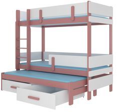 Lit superposé 2 niveaux avec 2 tiroirs de rangement rose et blanc 90x200 cm Palko