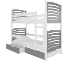 Lit superposé 2 places 80x190 cm OZURA – Avec matelas et tiroirs de rangement