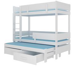 Lit superposé 3 niveaux avec 2 tiroirs de rangement blanc 90x200 cm Kopa