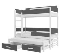 Lit superposé 3 places 90x200 cm KINZEY - 2 tiroirs de rangement et 3 sommiers