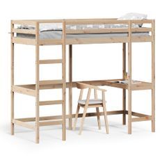 Lit superposé avec bureau 80x200 cm bois de pin massif