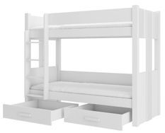 Lit superposé blanc 2 couchages 80x180 cm ou 90x200 cm avec tiroirs de rangement Luka