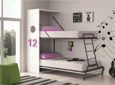 Lit superposé escamotable 2 couchages 90x190 cm et 140x190 Verkali
