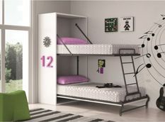 Lit superposé escamotable 2 couchages 90x190 cm et 140x190 Verkali
