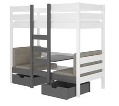 Lit superposé mezzanine SULTA 3-en-1– Avec 2 couchages, 2 fauteuils et rangements