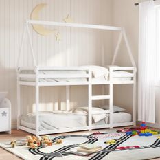 Lit superposé sans matelas blanc 90x190 cm bois de pin massif