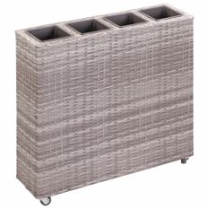 Jardinière à 4 pots 80x22x79 cm Résine Tressée Gris
