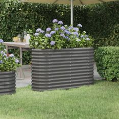 Lit surélevé de jardin Acier enduit de poudre 114x40x68 cm gris