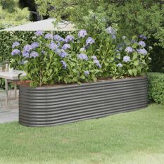 Lit surélevé de jardin Acier enduit de poudre 296x80x68 cm gris