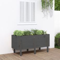 Lit surélevé de jardin gris 121x50x57 cm bois de pin massif