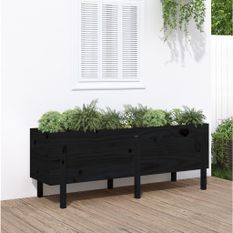 Lit surélevé de jardin noir 160x50x57 cm bois de pin massif