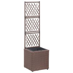 Jardinière treillis 1 pot 30x30x107 cm Résine tressée Marron