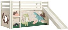 Lit toboggan 90x200 cm avec tente dinosaure pin massif blanc Pino